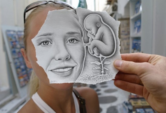 Pencil drawing inside photo Pencil drawing inside photo