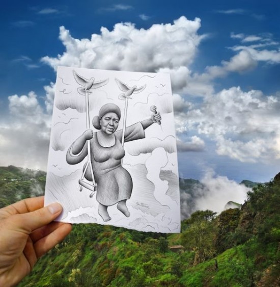 Pencil drawing inside photo Pencil drawing inside photo