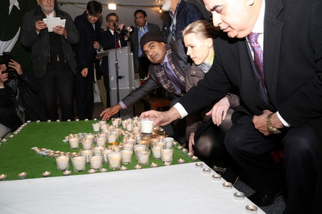 Photos taken at the Candle Light Vigil for Lahore terrorist attack victims at the Pakistan High Commission London on 29-3-2016