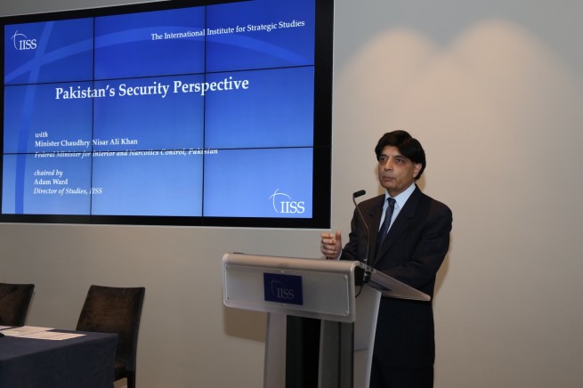 Interior Minister Chaudhry Nisar Ali Khan addressing at the International Institute for Strategic Studies (IISS), London on 26-4-2016