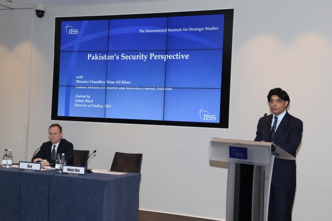 Interior Minister Chaudhry Nisar Ali Khan addressing at the International Institute for Strategic Studies (IISS), London on 26-4-2016