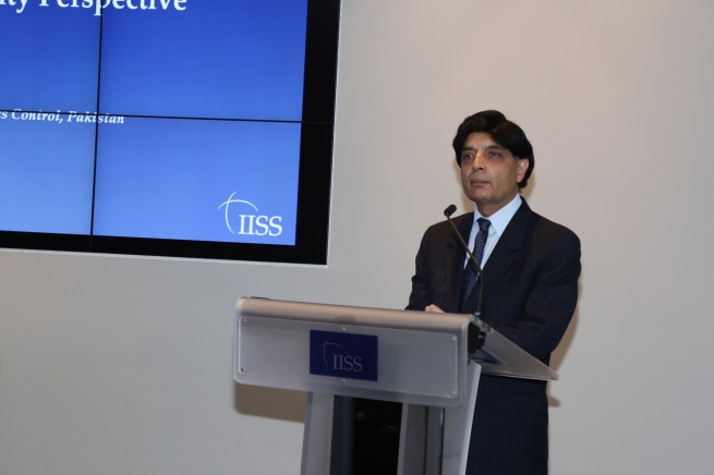 Interior Minister Chaudhry Nisar Ali Khan addressing at the International Institute for Strategic Studies (IISS), London on 26-4-2016