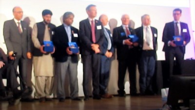 Ambassador of Pakistan to France Moin ul Haque, representatives of the World Health Organization and Government of France with Pakistani Polio workers who were awarded with Louis Pasteur Award in Paris France today 24.