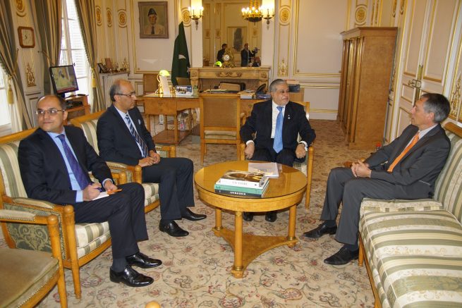 Senator Mohammad Ishaq Dar Federal Minister for Finance and Economic Affairs of Pakistan is holding bilateral meeting with Mr. Angel Gurria, Secretary General, Organization for Economic Cooperation and Development (OECD), in OECD Headquarter in Paris, Today (8th December, 2016) .