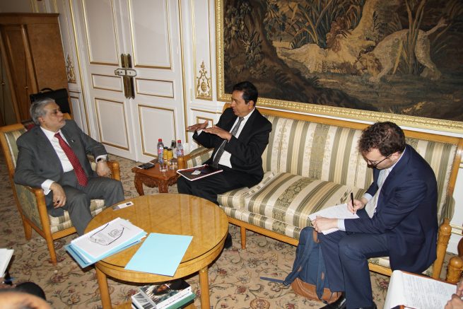 The Finance Minister meets with Mr. Sanjay Pradhan, CEO, Open Government Partnership who called on him the Embassy of Pakistan Paris today 9th Dec 2016