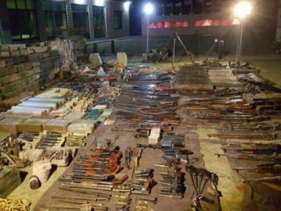 Photo shows a huge cache of arms recovered from Parachinar, Kurram Agency on Sunday, April 16, 2017. PHOTO: ISPR