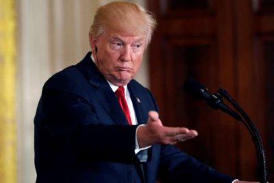 U.S. President Donald Trump holds a joint news conference with Italian Prime Minister Paolo Gentiloni at the White House in Washington