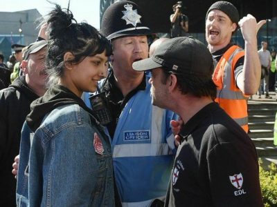 Saffiyah Khan at the EDL protest. PHOTO: TWITTER