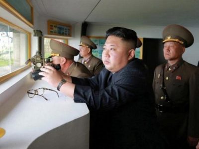 North Korean leader Kim Jong Un inspects the defence detachment on Jangjae Islet and the Hero Defence Detachment on Mu Islet. PHOTO: REUTERS