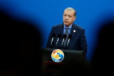 Turkish President Tayyip Erdogan speaks during the opening ceremony of the Belt and Road Forum in Beijing, China, May 14, 2017. REUTERS/Thomas Peter