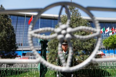 A paramilitary policemen secures the venue of the Belt and Road Forum in Beijing, China, May 14, 2017. REUTERS/Damir Sagolj