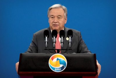 UN Secretary General Antonio Guterres speaks during the opening ceremony of the Belt and Road Forum at the China National Convention Center (CNCC) in Beijing, May 14, 2017. REUTERS/Mark Schiefelbein/Pool