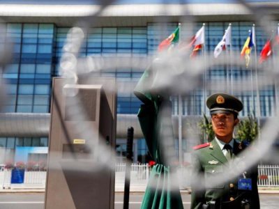 A paramilitary policemen secures the venue of the Belt and Road Forum in Beijing, China, May 14, 2017. PHOTO: REUTERS