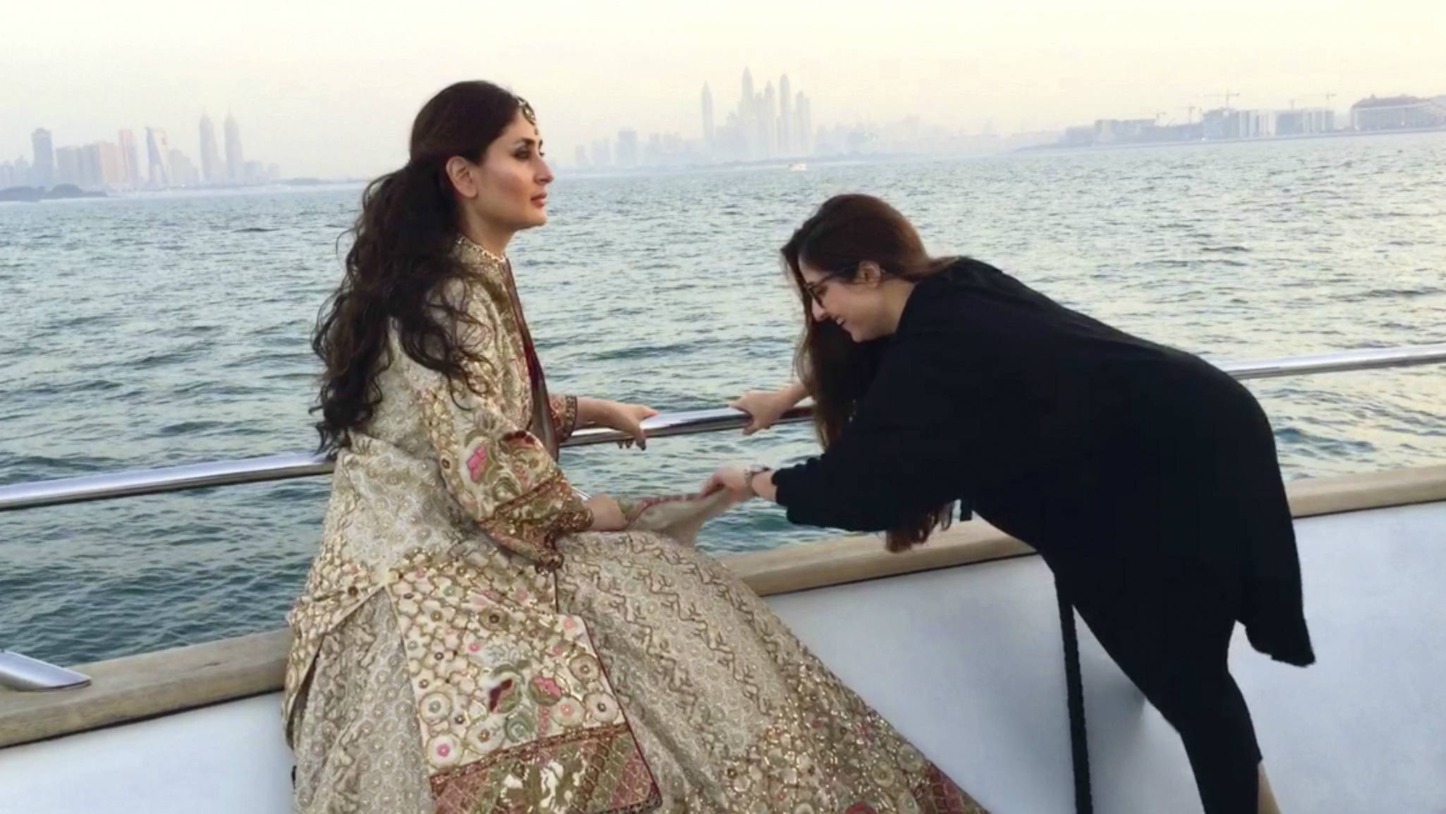 Tena puts the final touches on Kareena's look during their shoot in Dubai