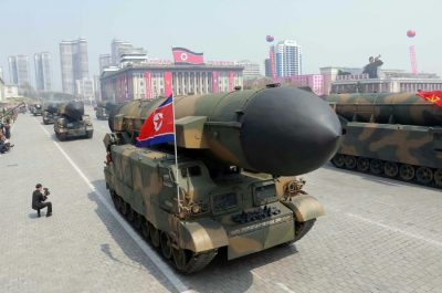 Ballistic missiles are displayed at the Kim Il-Sung square during a military parade in Pyongyang, marking the 105th anniversary of the birth of the late North Korean leader, on April 15, 2017