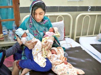 The mother and her children are safe and sound at the Ganga Ram Hospital on Saturday