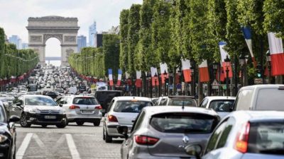 Flags lined the Champs-Elysees on Saturday ready for the inauguration