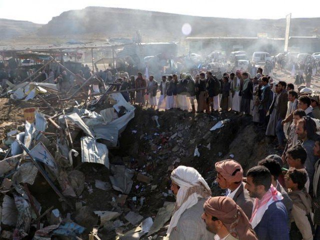 The site of an air strike in the northwestern city of Saada, Yemen. PHOTO: REUTERS