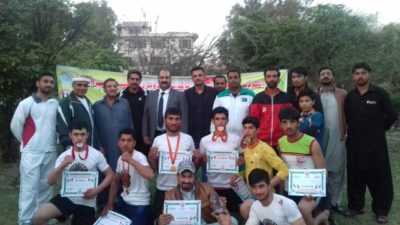 Grand Master Shihan Raja Khalid Disseminating the Prizes to the Winners and Organizers, Rawalpindi District Boxing championship