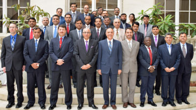 19-members delegation of National Defence University (NDU) which is on a study tour to France called on the Ambassador of Pakistan to France Moin ul Haque in Paris France on 23.04.2018